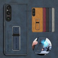 Lambskin PU Leather Magnetic Holder Case for Sony Xperia 1 VII Matte Shockproof Stand Cover Cases for Xperia 10 V VI 1 V II 5 IV