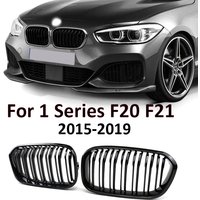 Gloss Black Double Slat Shiny Mesh Grill Kidney Grille For BMW 1 Series F20 F21 Facelift 2015-2019 118d 120i 130 M135