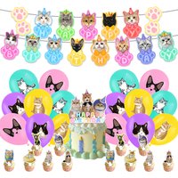Cat Birthday Party Decorations Includes Cat Birthday Banner, Cake Topper and Balloons Perfect for Cute Cat Party Supplies