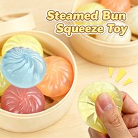 5Pcs Mini Dumpling Squeeze Toy Set with Steamer Soft Squeezable Food Shaped Fidget Toy Portable Sensory Decompression Toy