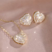 ZAKOL 2pcs/set Luxury Sparkling Cubic Zirconia Heart Earring Necklaces for Women Wedding Fashion Jewelry Set Gift