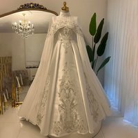 Muslim Luxury Weddings Dresses Hijab High Neck Long Sleeve A-Line Detachable Cape Stain Bride Dress Bridal Gowns 2026 Customized
