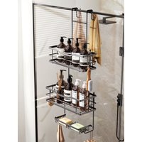 3-tier hanging shower caddy, large capacity hanging shower caddy, with 2 soap dishes BLACK/Silver