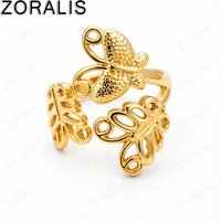 18K Gold Women Three Butterflies Adjustable Open Ring Party Wedding Engagement Christmas Charm Jewelry Birthday Gift