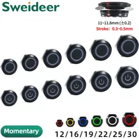 Metal Push Button Switch Short Stroke Self-Reset Momentary 12/16/19/22/25/30mm Power Led Light Touch Elevator Button Waterproof