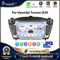 Podofo – 7-calowy samochodowy system multimedialny z ekranem dotykowym, systemem Android, 2 GB pamięci RAM, 64 GB pamięci ROM, nawigacją GPS, bezprzewodową funkcją CarPlay, funkcją Android Auto,