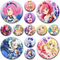 Cute Anime Aikatsu Brooches Hoshimiya Ichigo,Kiriya Aoi,Kazesawa Sora Cartoon Badge Round Lapel Pin for Backpack Accessorie Gift