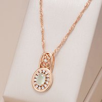 Kinel New Oval Cut Emerald Pendant Necklace Luxury Natural Zircon With 585 Rose Gold Color Flower Ethnic Wedding Daily Jewelry