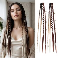 Clip in Braid Hair Extension Boho Dreadlocks Extensions with Beads & Charms 2Pcs 16in Hand-Woven Synthetic Viking Hair for Women