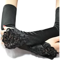 48cm Long Satin Sexy Lace Embroidery Hook Finger Gloves Retro Wedding Party Women Etiquette Drive Cosplay Dinner Dance Mittens