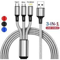1/2/3/4Pcs 3 In 1 USB Fast Charging Cable Type C Micro IOS Multi Charger Cable For IPhone Huawei Samsung Nylon Braided Cord