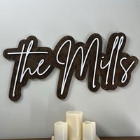 Personalized Name Wood Sign Custom Wedding Backdrop Wooden Sign Layered Family Last Name Layered Baby Nursery Name Sign
