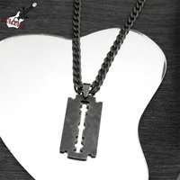 Punk Rock Blade Razor Shape Pendant for Women Men Stainless Steel Black Color Cool Boy Male Chain Necklace Jewelry N913S06