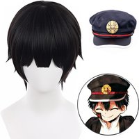 Anime Toilet Bound Hanako Kun Cosplay Yugi Tsukasa Wig Short Black Synthetic Hair Wigs with Hat for Halloween Carnival Party