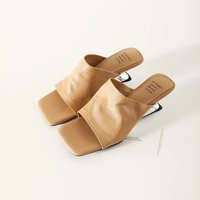 Women's Slippers 2026 Summer New One-strap Thick Heel High Heels Square Toe Soft Leather Sandals French Style