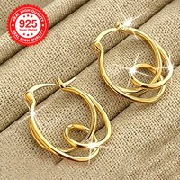 Double Layer Twisted Hoop Earrings 925 Silver Plated Minimalist Geometric Circle Fashion Hypoallergenic Earrings Gift For Women
