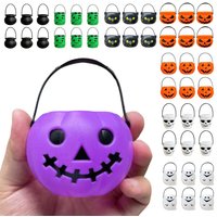 6PCS Set 6cm Size Halloween Pumpkin Jar With Lid Mini Basket Pumpkin Lantern Triangular Eyes Halloween Decoration Candy Holder