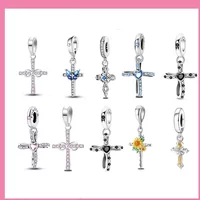 925 Sterling Silver Bow Shape Cross Charms Beads Fit Original Bracelets Bag Keychain Charms Beads Pendant Diy Women Jewelry Gift