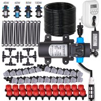 60W Self-Priming Pump Garden Drip Irrigation System Timing Power Supply 5-30M Mist Spray Watering Kits for Courtyard Greenhouse