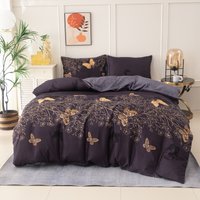 Thickened Brushed Butterfly Print Duvet Cover Three-Piece Set, Available in Multiple Colors (2 Pillowcases + 1 Duvet Cover) Polyester Fiber Butterfly Pattern Printed Bedspread Three-Piece Set,