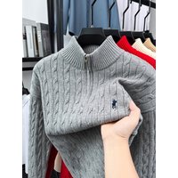High end luxury brand zipper sweater men's designer new fashion classic Paul Pony embroidery winter warm plush knitted pullover