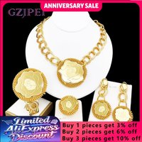 GZJPEI 4Pcs Gold Color Rose Jewelry Set Exaggeration Big Drop Necklace Super Large Bracelet Long Earring Ring For Women Gift
