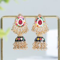 Bohemian Colorful Beads Ethnic Earrings Women's 2024 Fashion Enamel Lantern Long Earrings Indian Jhumkas Wedding Jewelry