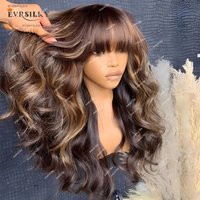 Perruque Lace Closure Wig naturelle, cheveux humains, brun chocolat, blond, sans colle, 5x5, avec frange ondulée, 13x6, 360