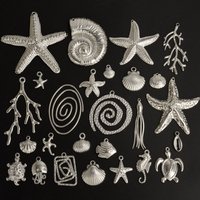 Never Fade 5pcs Silver Color Marine Organism Coral Conch Sea Shell/Turtle/Horse Charm Stainless Steel Pendant For Jewelry Making
