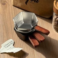 Hexagonal Coffee Espresso Cup Wooden Handle with Scale Coffee Measuring Cup 120 ML Stainless Steel Coffee Extract Cup Home