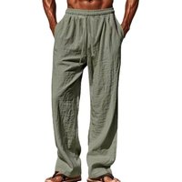 Summer Retro Cotton Linen Loose Harem Pants Elastic Drawstring Waist Casual Pants Basic Versatility Wide-leg Ankle-Length Pants