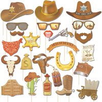 25Pcs Cartoon Western Cowboy Party Photo Booth Props DIY Wild West Pirate Theme Paper Photography Prop Birthday Party Supplies