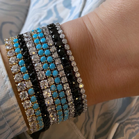 New Styles Fashion 3mm Blue Turquoises Stone Tennis Chain Bracelet For Women Girl Hip Hop Gold Color Jewelry Wholesale