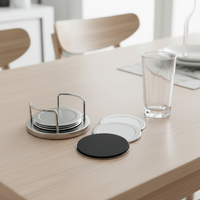 6 Pieces Durable Round Stainless Steel Coaster Silver Non-slip Heat Insulation Mat with Storage Rack Thickened Cup Mat Gift