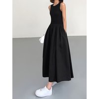 Women's round Neck Sleeveless Long Skirt Casual Commuting Loose Fitting Vest Dress Flesh Covering Comfortable Skirt