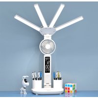Eye-care Desk Lamp With Fan LED Display Digital Clock USB Table Lamp Touch Control 3 Color Reading Light Foldable Night Light