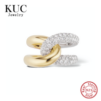 Luxury 925 Sterling Silver Vintage Gold Plated Fine Jewelry Chunky Pave Zircon Double Link Rings for Women