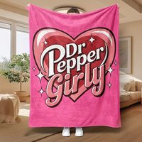 Koc flanelowy Dr Pepper z wzorem dziewczęcego serca w kolorze różowym - miękki, przytulny, ciepły na sofę, łóżko, do wystroju domu, uroczy prezent.