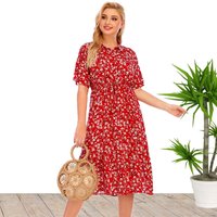 Plus Size New Arrival Hot Sale Short SLeeve V Neck Casual Viscose Summer Mide Dresses For Big Size Women