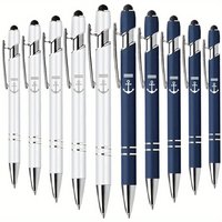 2/6/10-Pack Ballpoint Pens with Anchor Design - Navy Blue & White Barrel, Black Ink, Smooth Writing - Elegant & Portable Gift