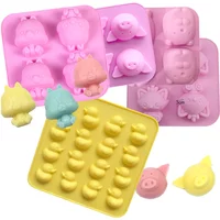 Cartoon Silicone Mold For Soap Rabbit Bear Mouse Cat Pig Duck Chocolate Baking Mould Animal Cake Decorating Tool Cupcake Topper