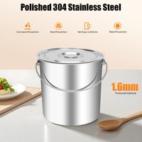 20L Stainless Steel Bucket with Lid 1.6mm Thick 27x42.5cm Pail for Pet Dry Food Rice Storage And Transport