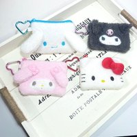 Kawaii Cartoon Kuromi Hello Kitty Plush Toys Coin Purse Wallet Creative Cinnamoroll Pendant Mini Love Button Makeup Bag Gift