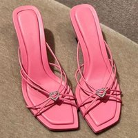 Heart-shaped Crystal Sandals 2025 Summer New French Square Head Thin Heel Strap High Heel Sandals