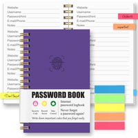 Mini Purple Password Keeper Book, Spiral Password Logbook with Address, Birthday, Emergency Contact & Notes Pages