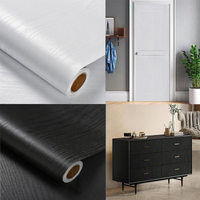 PVC Wood Grain Self-Adhesive Wallpaper Black White Solid Color
