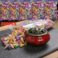 500-60Pcs Incense Cones Colorful Fragrance Incense Cones Anxiety Relief Natural Scents Cones for Meditation Relaxation Yoga Room