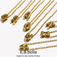 E.B.belle Mini Hollow 26 Letters Pendant Necklace 18K Gold Plated Stainless Steel Initial Jewelry Accessories
