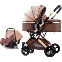 3 in 1 Baby Stroller,Baby Travel System,Baby Carriage 3in1 with Isofix Base,Foldable Newborn Pram,Reversible Standard Stroller