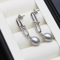 Real Freshwater Grey Pearl Drop Earrings For Women,Cute 925 Sterling Silver Pearl Earrings Wife Daughter Gift White Black